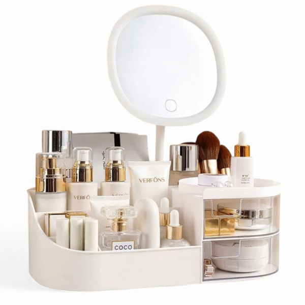 Multifuncional Organizador Cosmético Con Espejo Y Cajón Color Blanco