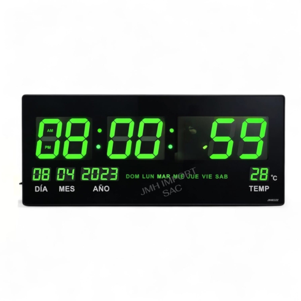 Reloj Digital Grande LED Verde 46x22cm - Hora, Fecha y Temperatura