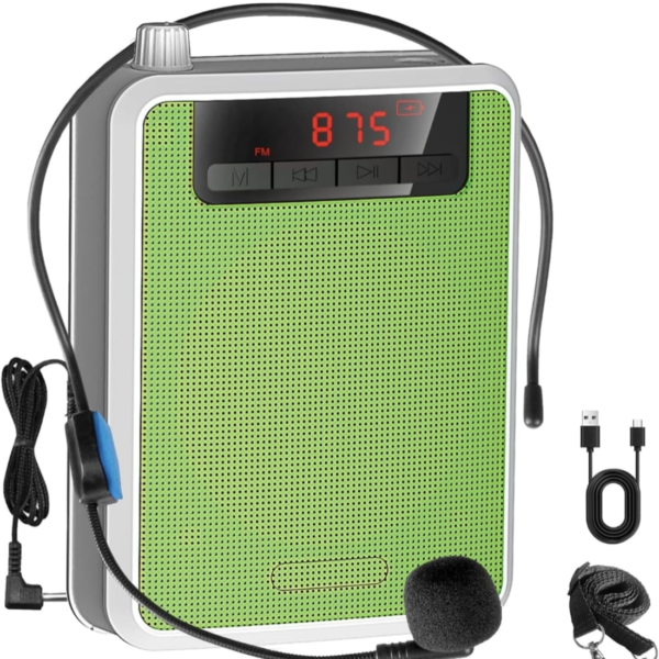 Amplificador de Voz Portátil Recargable con Micrófono Vincha  Radio FM y Alta Potencia