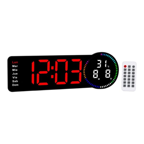 Reloj Digital LED de Pared 43 cm con Control Remoto