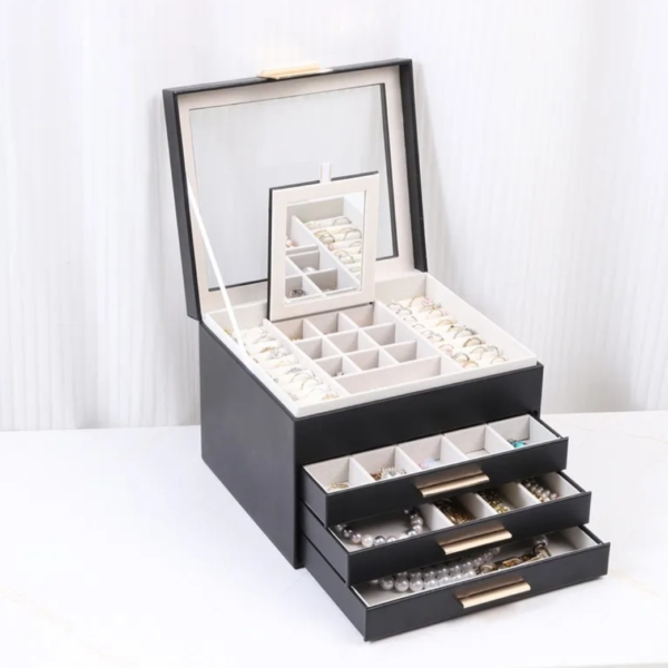 Joyero Organizador de Lujo con Espejo, 3 Cajones y Compartimentos para Joyas