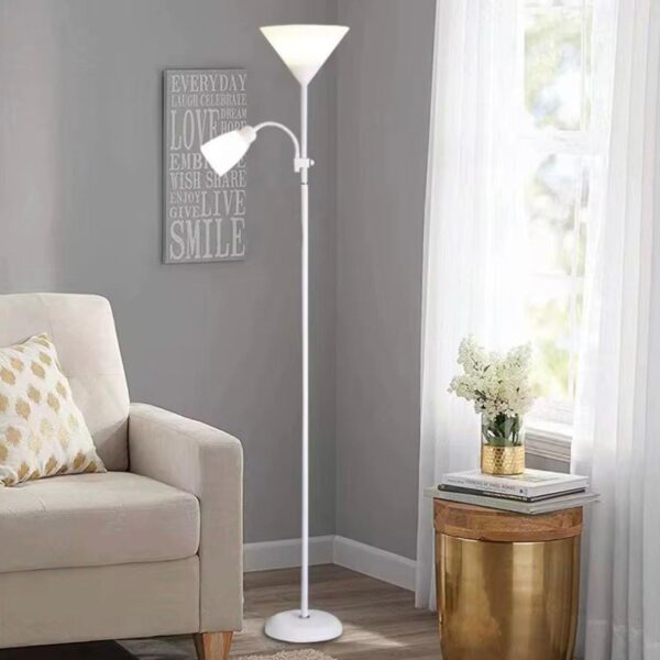 Lámpara de Pie LED 2 en 1 con Luz de Lectura Ajustable Blanco