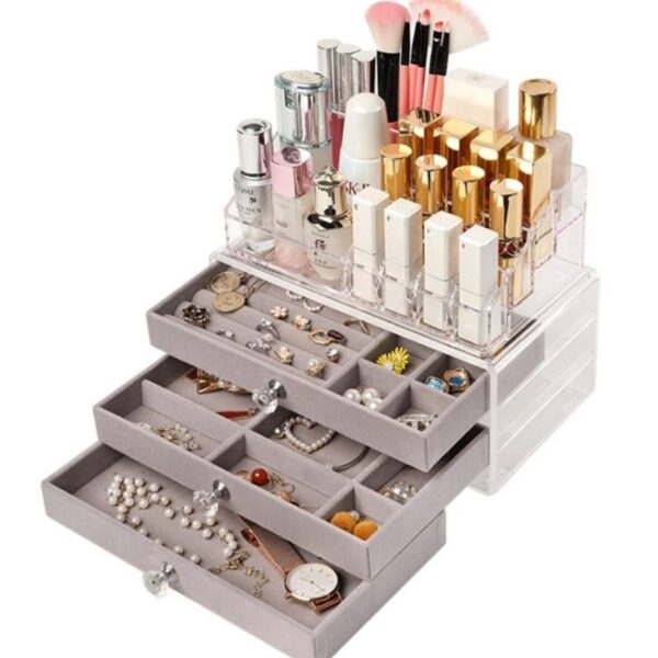 Organizador de Maquillaje y Joyas Acrílico con 3 Cajones y Compartimentos Multifuncionales