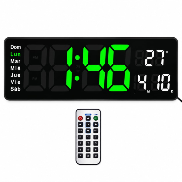 Reloj Digital LED 40x13 cm con Cronómetro, Temporizador y Alarma